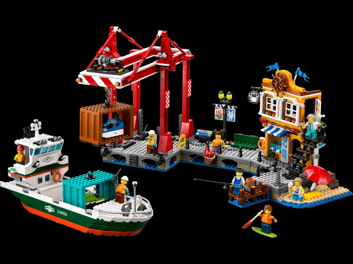 Seaside Harbor with Cargo Ship